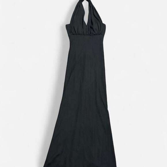 VTG Y2K Betsy & Adam Matte Black Mesh Gothic Ruffled Train Formal Maxi Dress - Picture 5 of 7